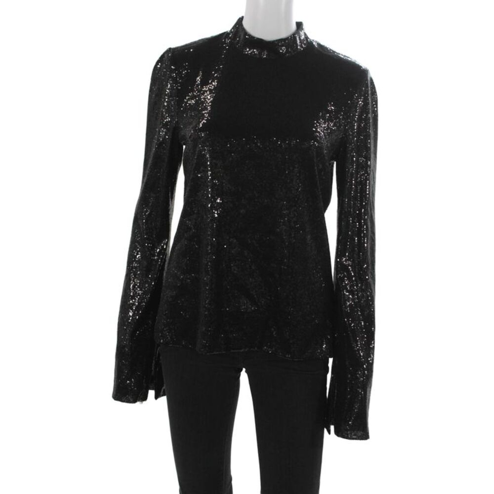 Galvan London Womens Black Polyester Mock Neck Long Sleeve Blouse Zip Size 6